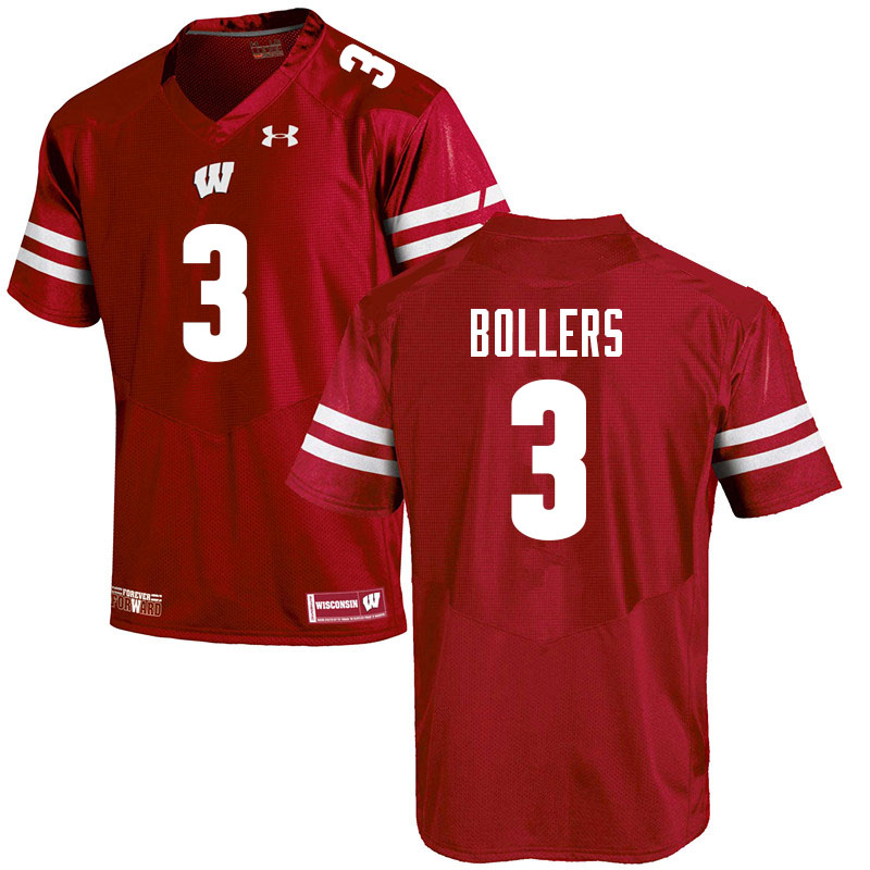 Wisconsin Badgers Men's #3 T.J. Bollers NCAA Under Armour Authentic Red College Stitched Football Jersey CV40C10HR